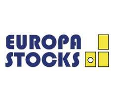 Logotip sobre forma blanca de la botiga d'electrodomèstics Europa Stocks.